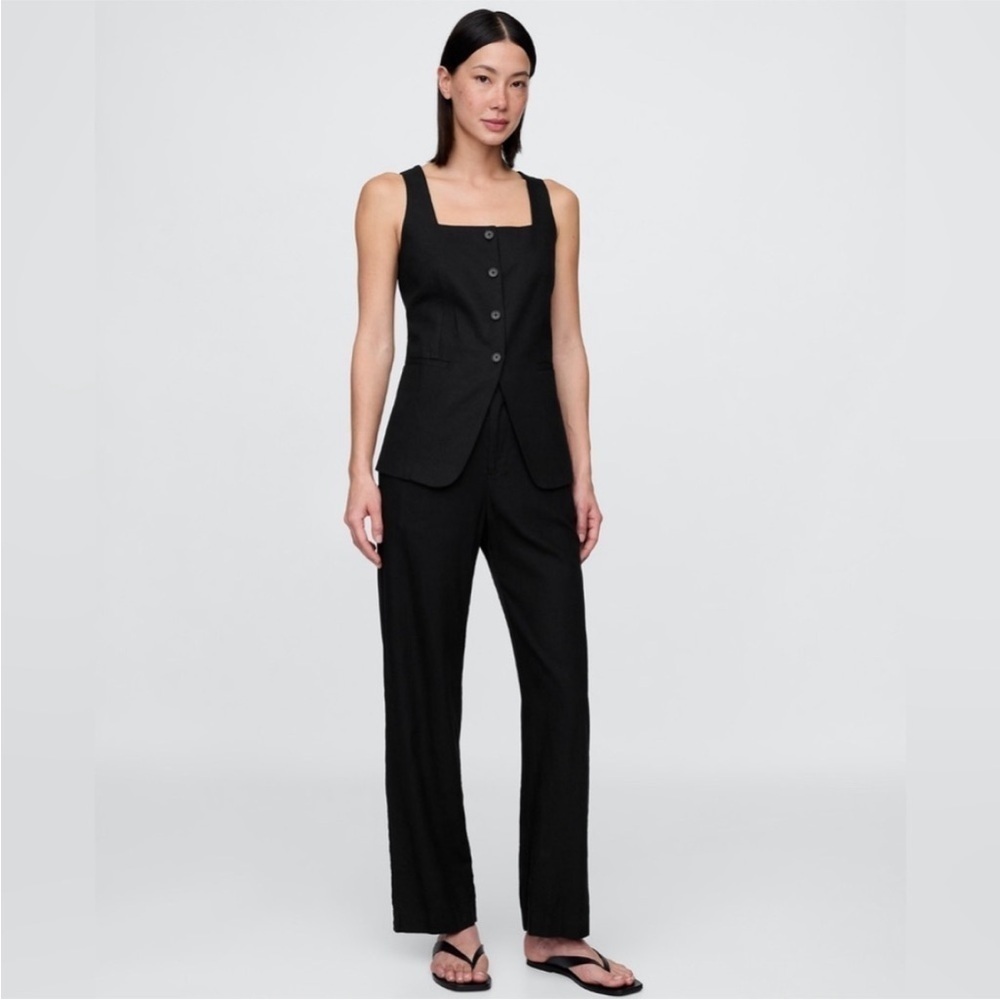 NWT! GAP Black Linen-Blend Relaxed Straight Ankle Pants - Multiple Sizes🖤 713961